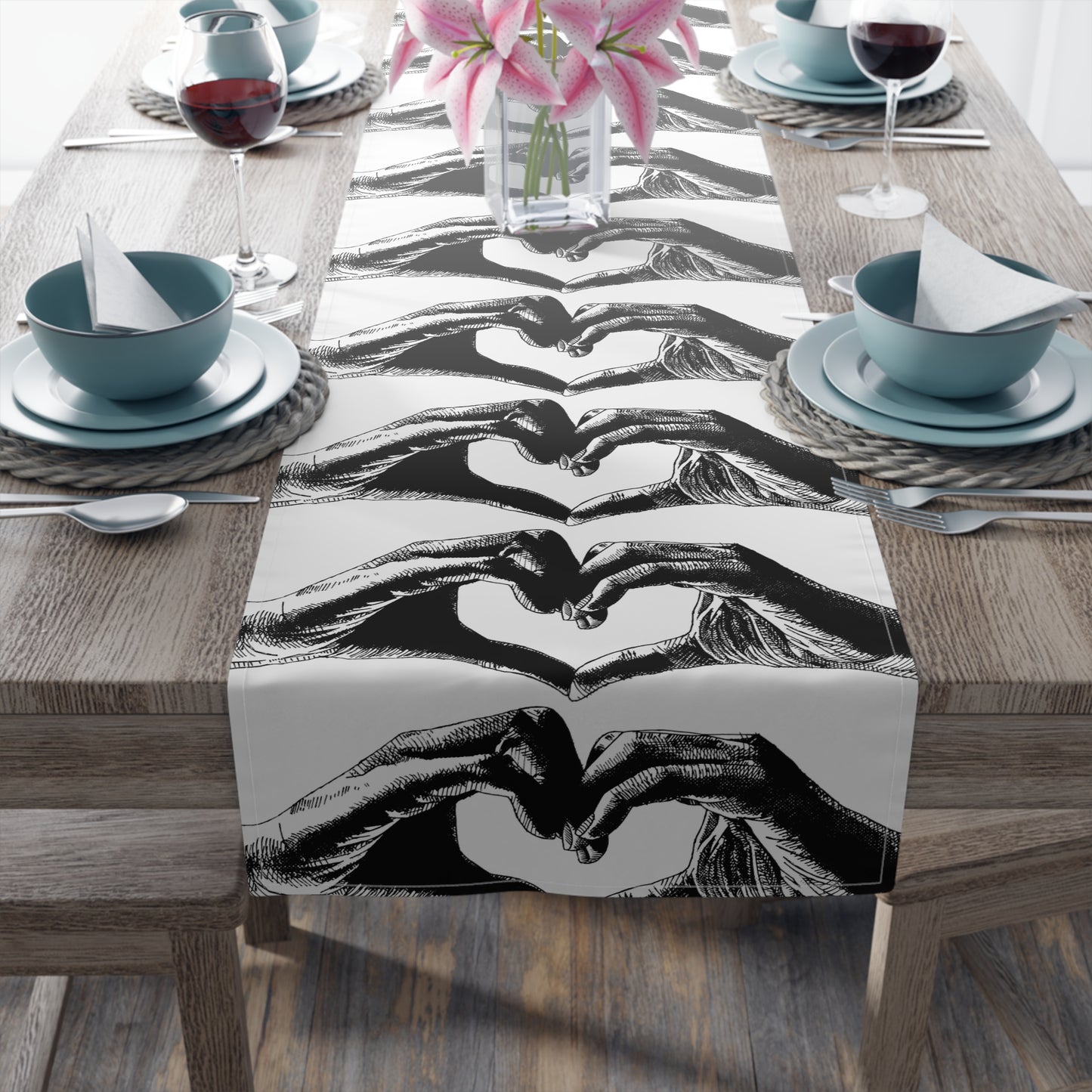 Openhearted Heart Hands Table Runner (Cotton or Polyester)