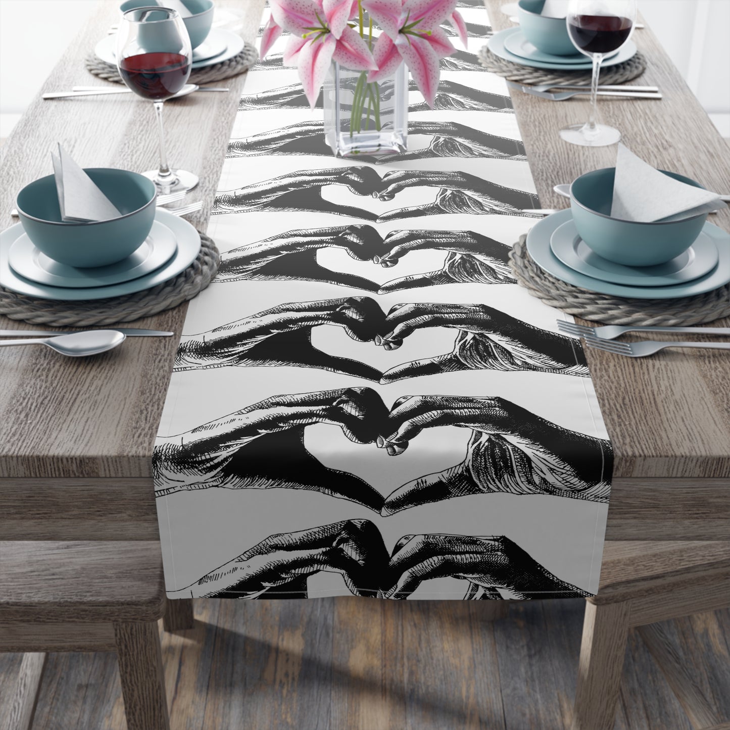 Openhearted Heart Hands Table Runner (Cotton or Polyester)