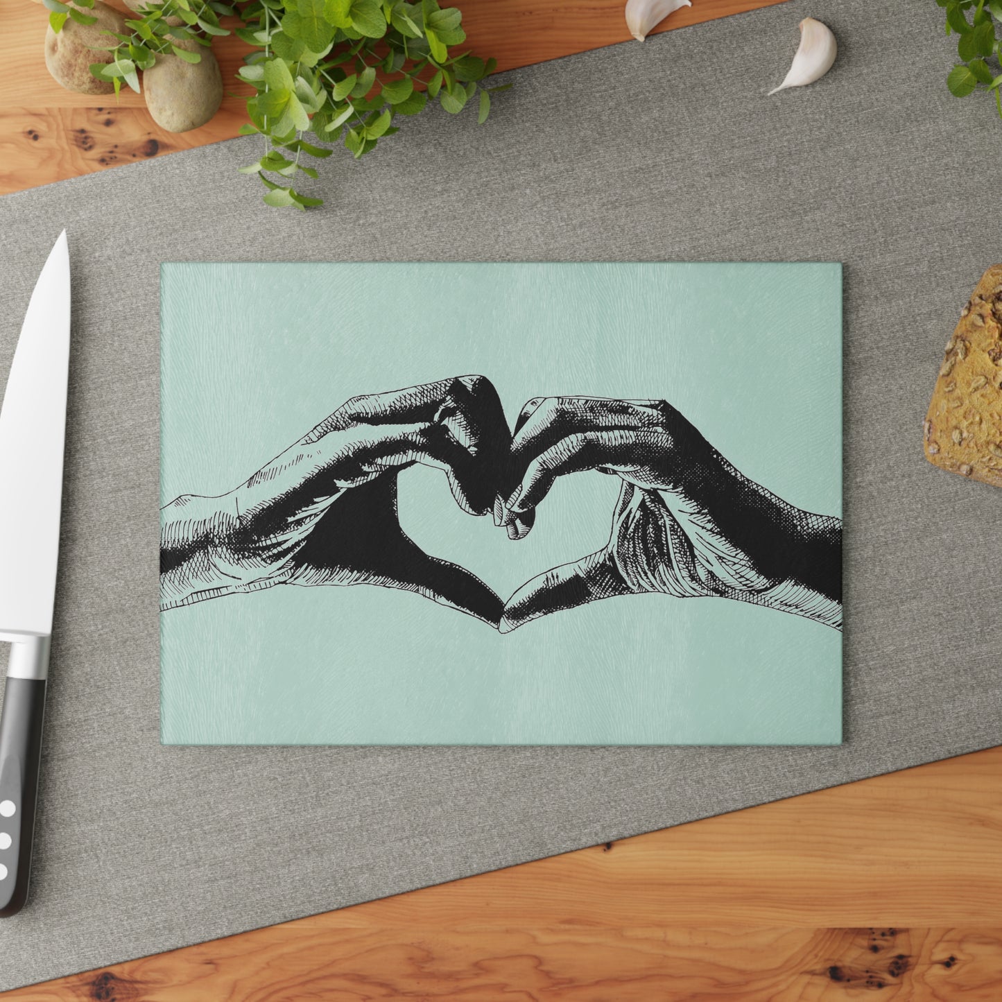 Openhearted Heart Hands Glass Cutting Board