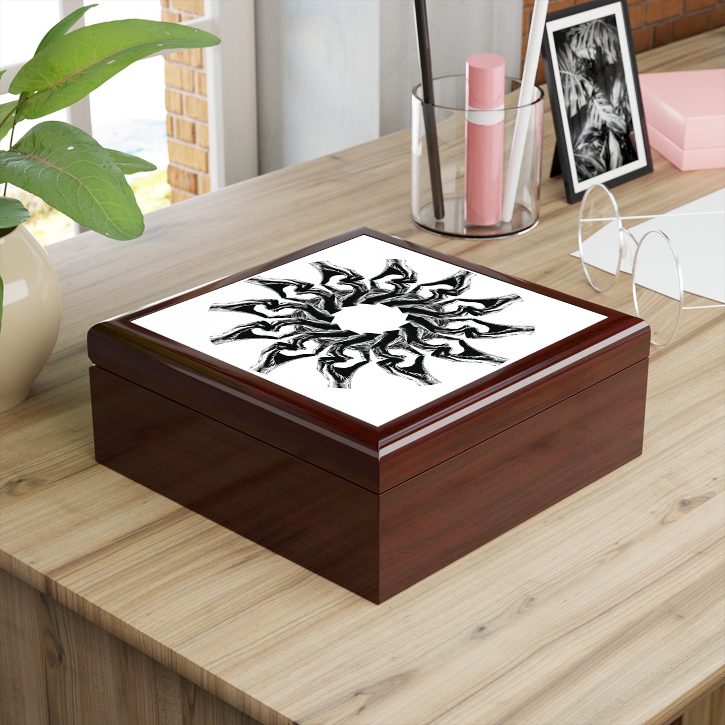 Openhearted Heart Hands Dilating Pupil Rubberwood Jewelry Box