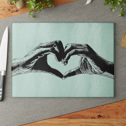 Openhearted Heart Hands Glass Cutting Board