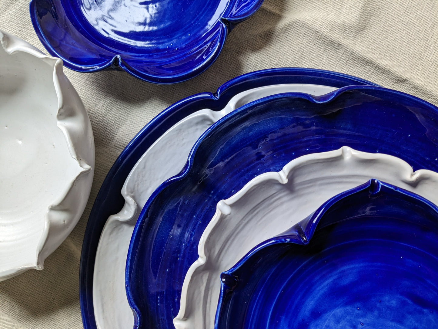 White and Blue Cobalt Lotus Stoneware Dinnerware