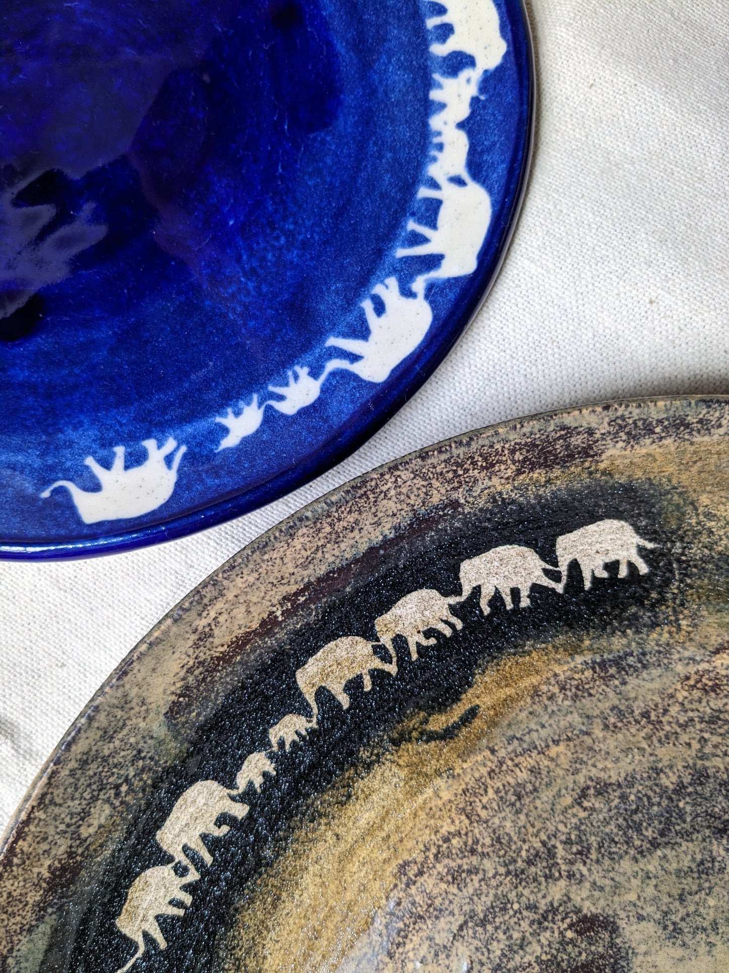 Elephant Parade Cobalt, Black, and Gold Stoneware Dinnerware