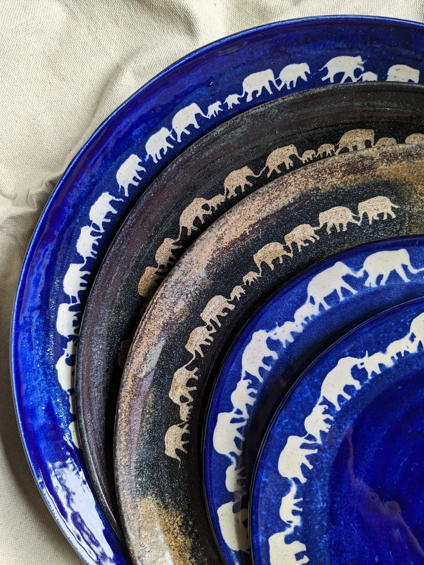 Elephant Parade Cobalt, Black, and Gold Stoneware Dinnerware