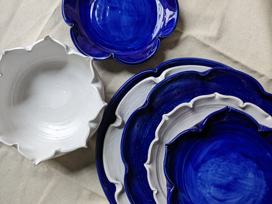 White and Blue Cobalt Lotus Stoneware Dinnerware