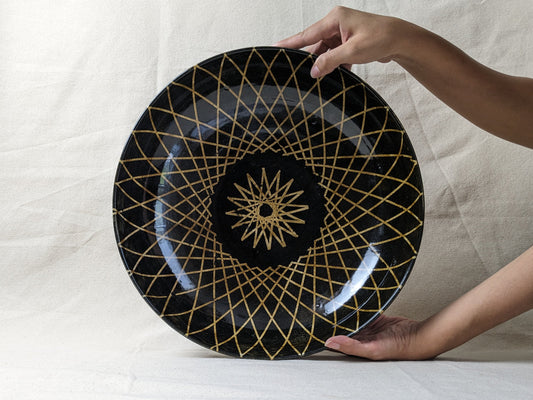 Caffeinated Spider × Emergent Lotus 15" Statement Maki-e Style Black and Gold Bowl (in-person pickup only)