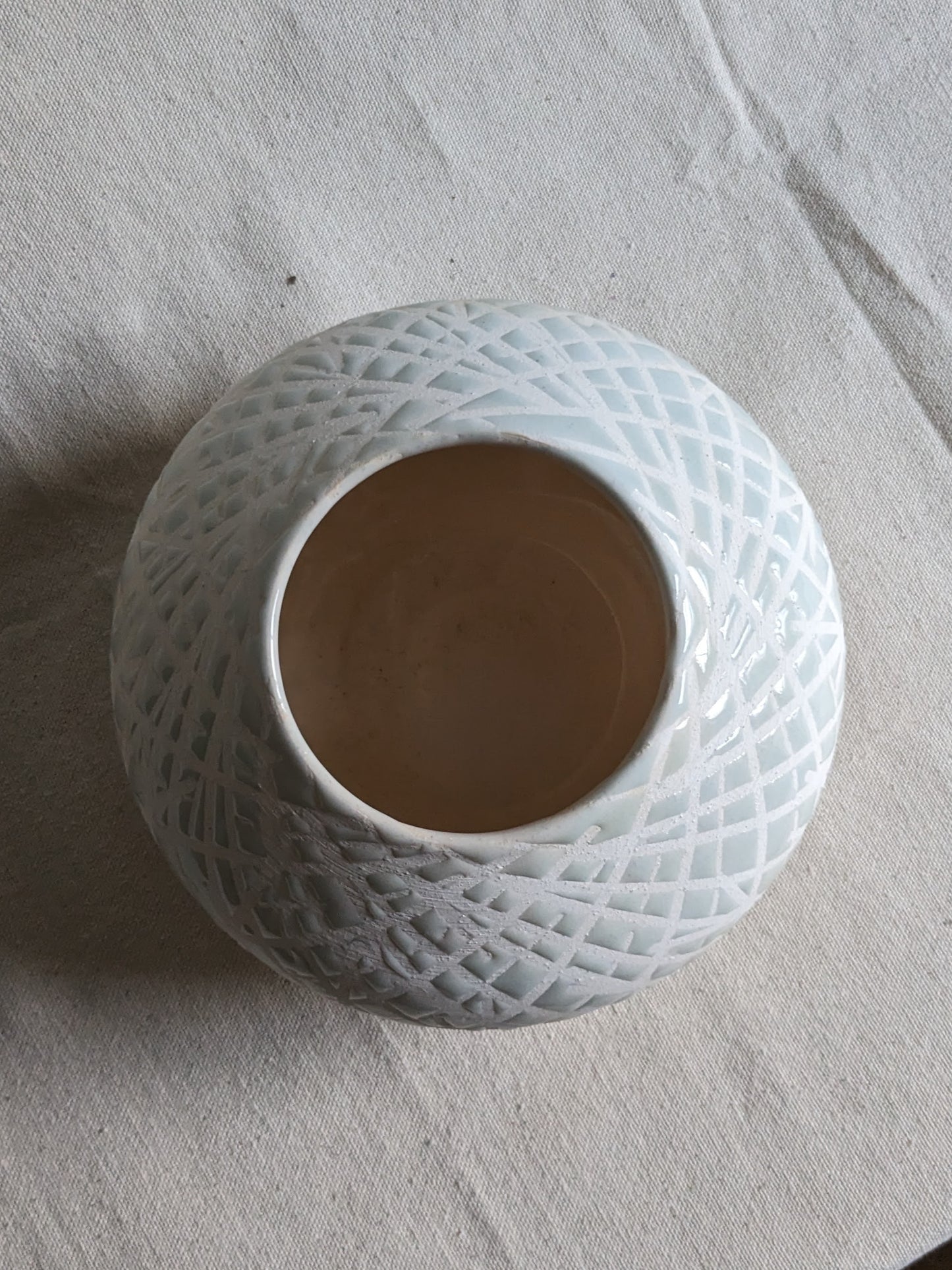 Caffeinated Spider 5" Tall, 7" Diameter Aqua Celadon Vase (in-person pickup only)