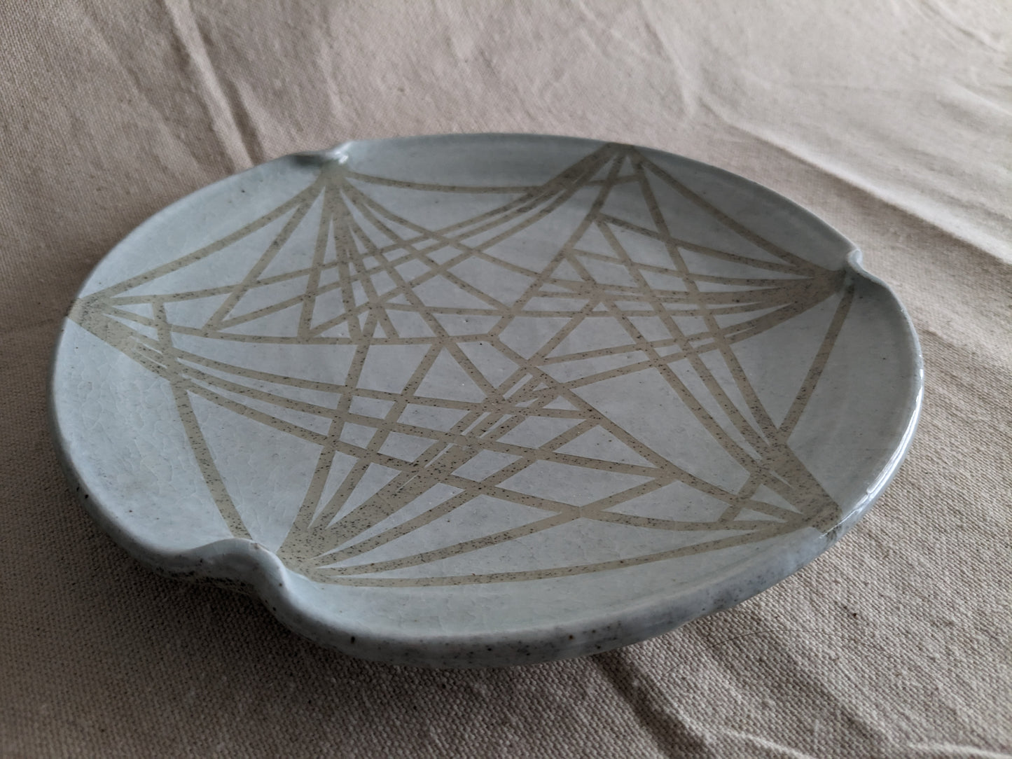 Caffeinated Spider × Emergent Lotus 9" Diameter Opaque Aqua Celadon and Vanilla Bean Stoneware Plate (in-person pickup only)