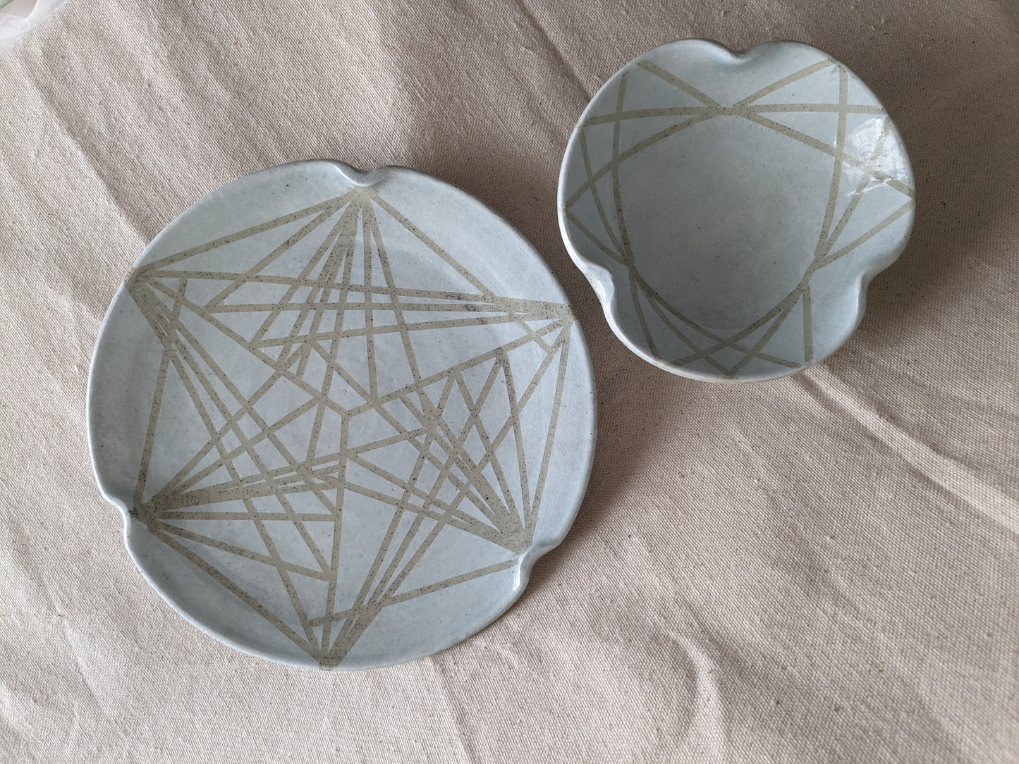 Caffeinated Spider × Emergent Lotus 9" Diameter Opaque Aqua Celadon and Vanilla Bean Stoneware Plate (in-person pickup only)