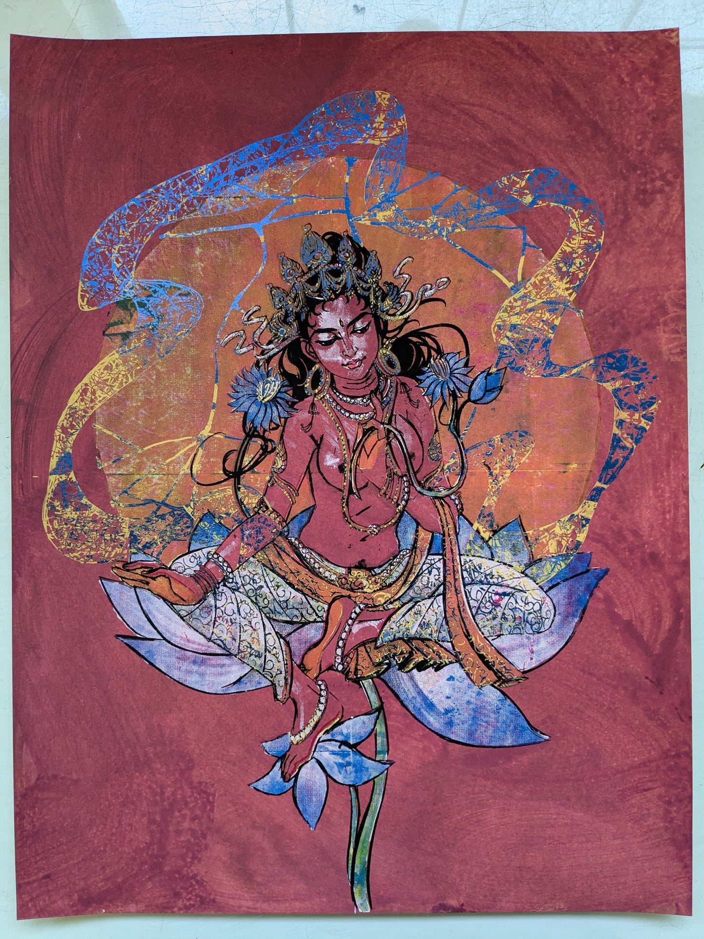 Goddess of Compassion (Rainbow Kintsugi Tara) Painting (Magenta) (in-person pickup only)