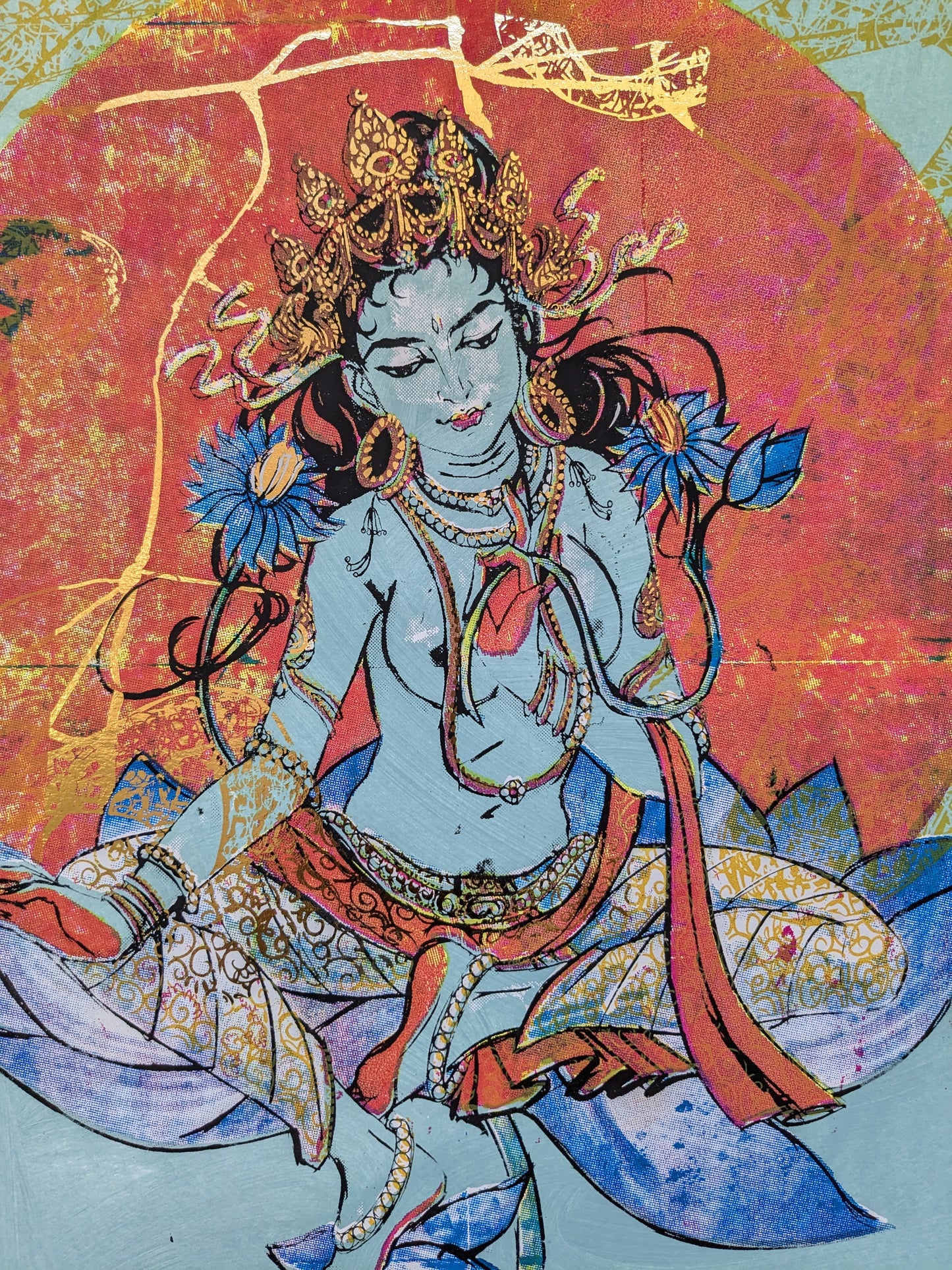 Goddess of Compassion (Rainbow Kintsugi Tara) Painting (Sky Blue) (in-person pickup only)