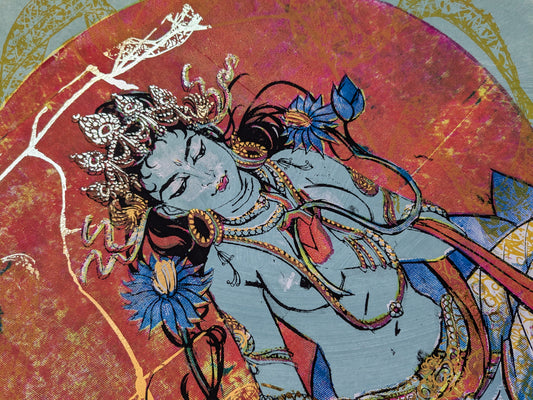 Goddess of Compassion (Rainbow Kintsugi Tara) Painting (Sky Blue) (in-person pickup only)