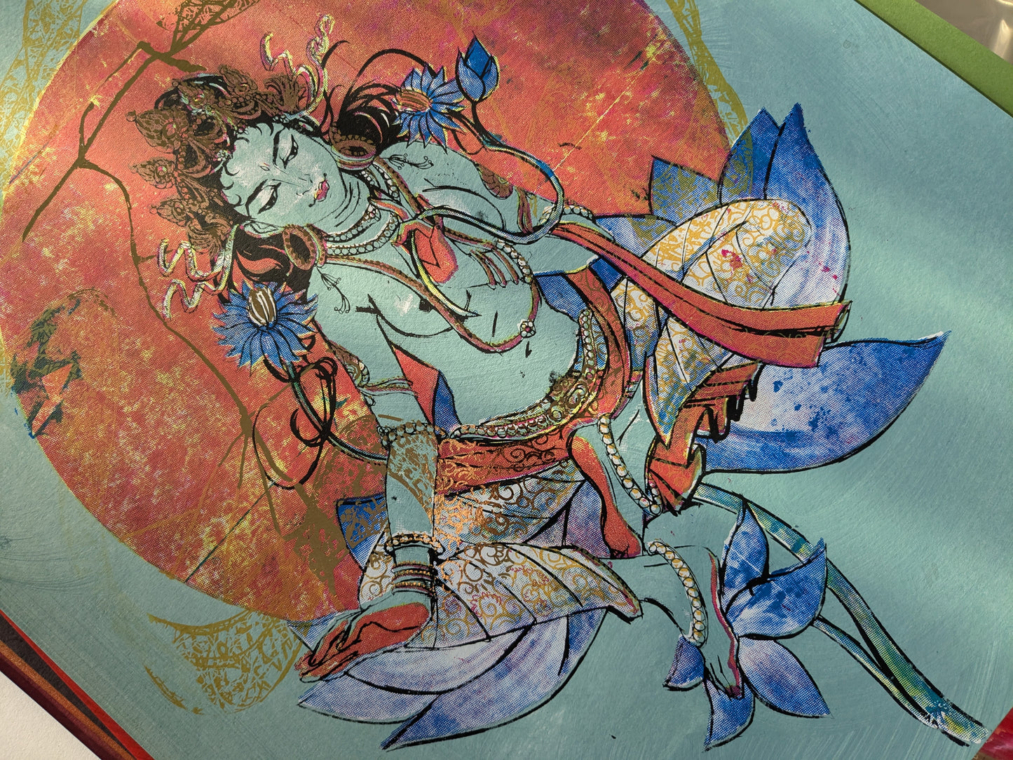 Goddess of Compassion (Rainbow Kintsugi Tara) Painting (Sky Blue) (in-person pickup only)